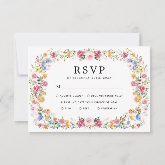 Pretty Flower Garden Wedding RSVP Card Kort (Framsida)