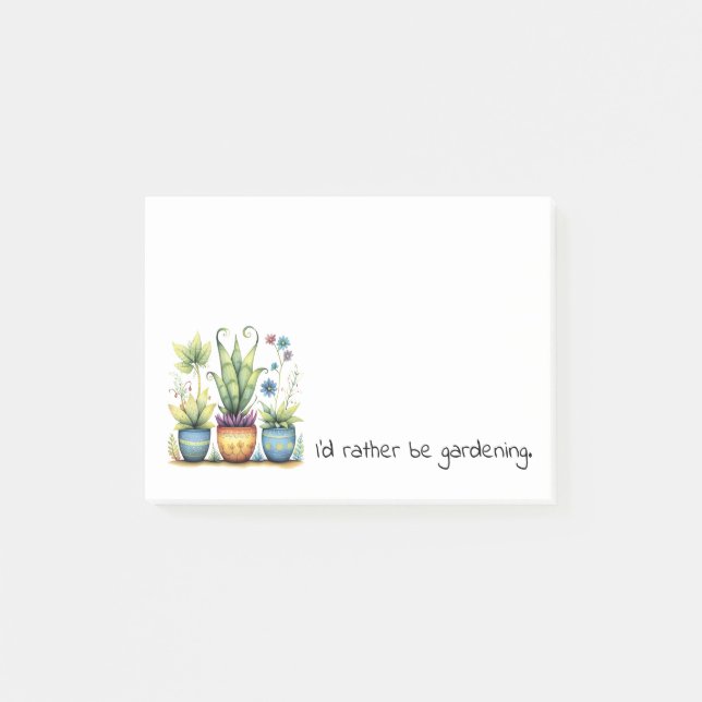 Pretty Flower Pots I'd Rather Be Gardening Post-it Block (Framsida)
