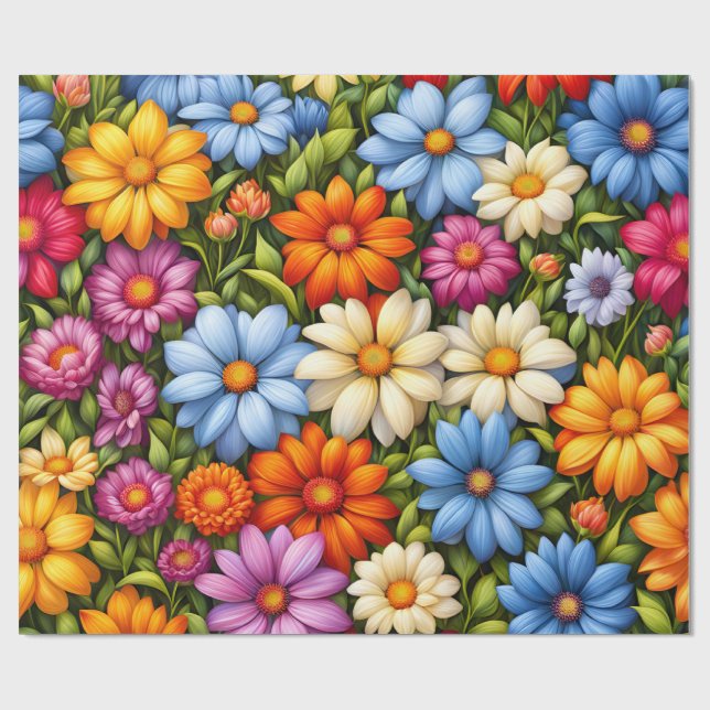 Pretty Flowers, Brightly Colored Presentpapper (Platt)