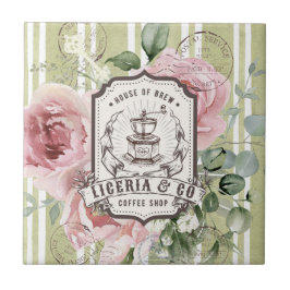 Pretty French Shabby Chic Retro Coffee shop logo Kakelplatta