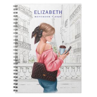 Pretty Girl with Coffee in Paris Anteckningsbok