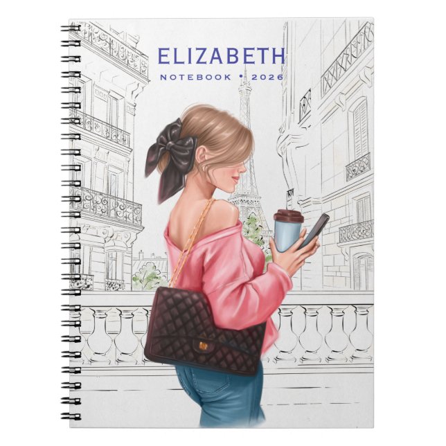Pretty Girl with Coffee in Paris Anteckningsbok (Framsidan)