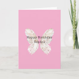 Pretty Girly Pink Butterfly Wings Birthday Kort