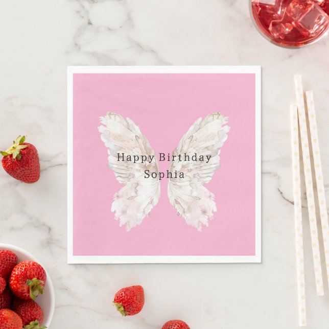 Pretty Girly Pink Butterfly Wings Birthday Pappersservett (Insitu)
