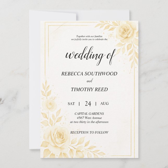 Pretty Gold and White Wedding Invitation Inbjudningar (Framsida)