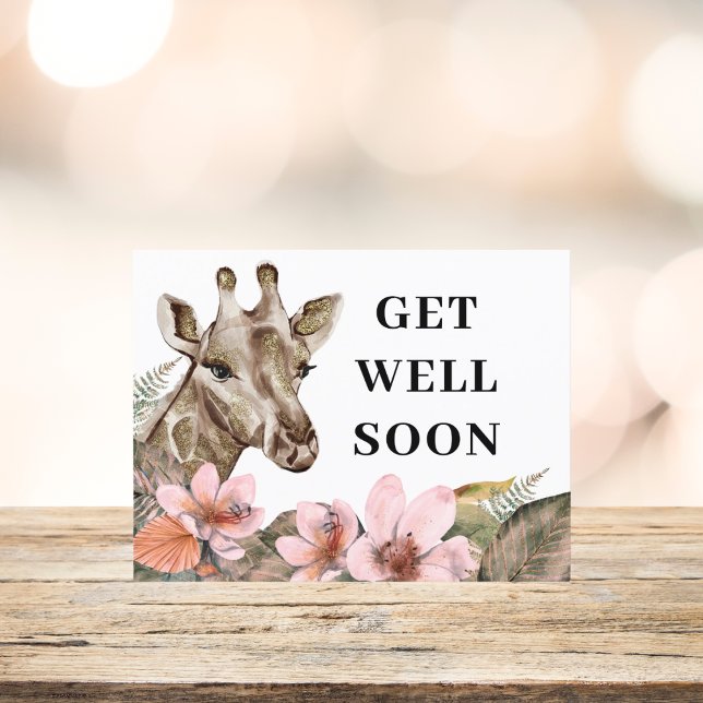 Pretty Gold Giraffe Floral Get Well Soon  Vykort (Skapare uppladdad)