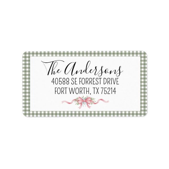 Pretty Green Gingham Christmas Adressetikett (Framsidan)