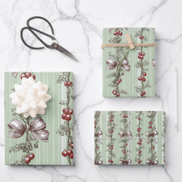 Pretty Green Toile Christmas Berries And Bows