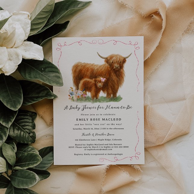 Pretty Highland Cow Baby Shower Inbjudningar (Skapare uppladdad)
