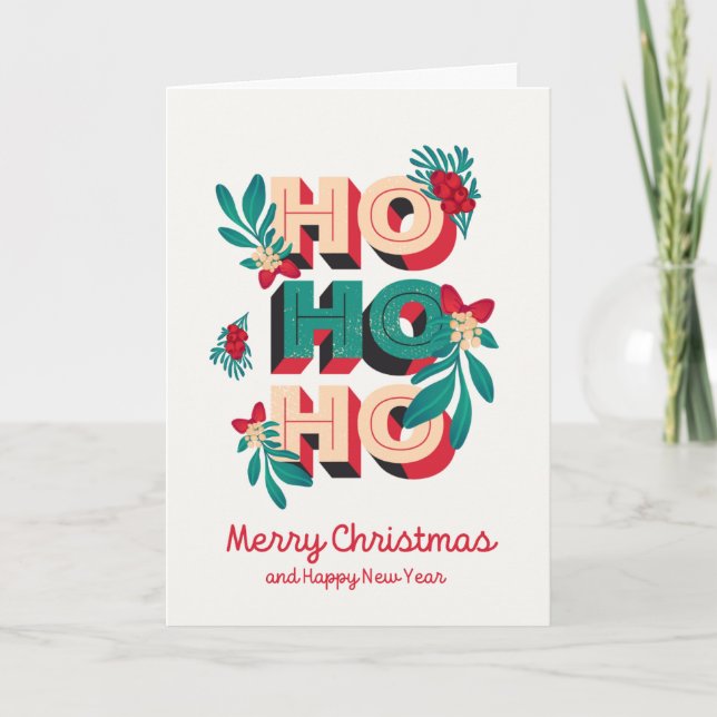 Pretty Ho, Ho, Ho Christmas Card Kort (Framsida)