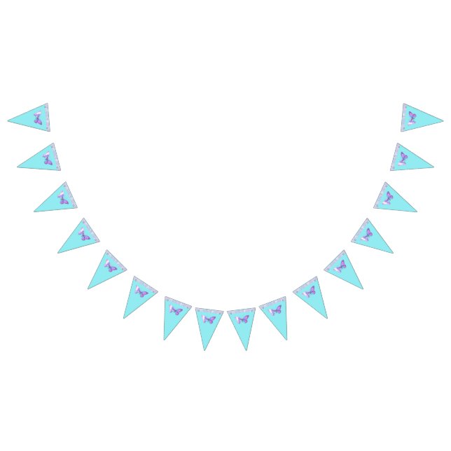 Pretty Holographic Butterfly Bunting Banner Aqua Vimplar (Alla)