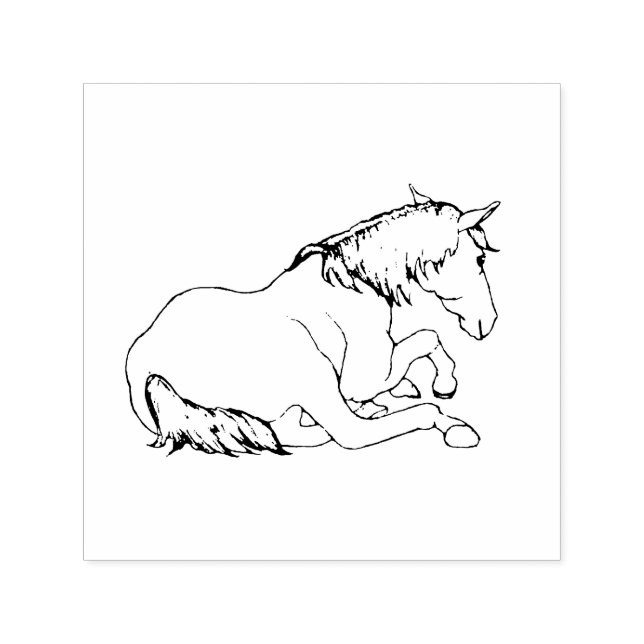 Pretty HORSE Lying Down, Line Drawing Självfärgande Stämpel (Design)