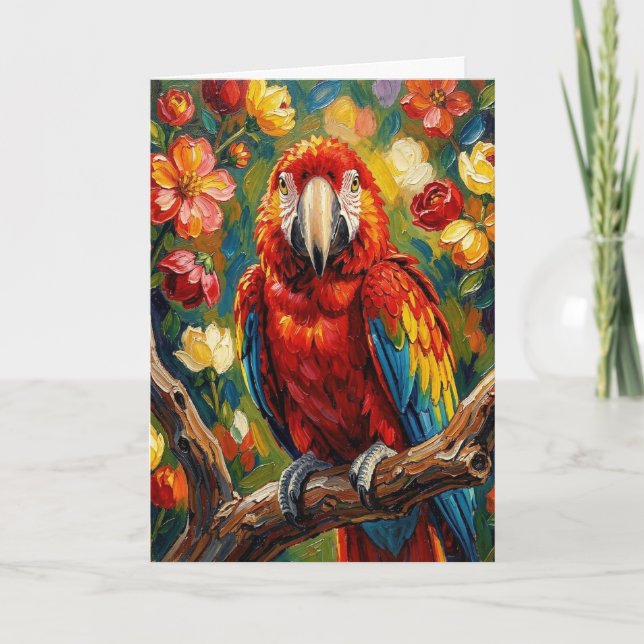 Pretty Impasto Macaw Parrot | Blank Kort (Framsida)