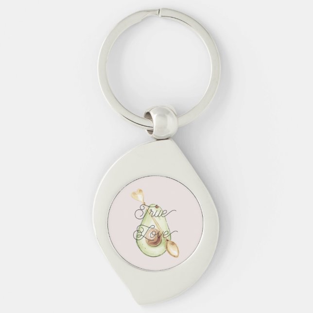 Pretty in Blush Pink Avocado Heart Spoon Swirl Silverfärgad Nyckelring (Framsidan)