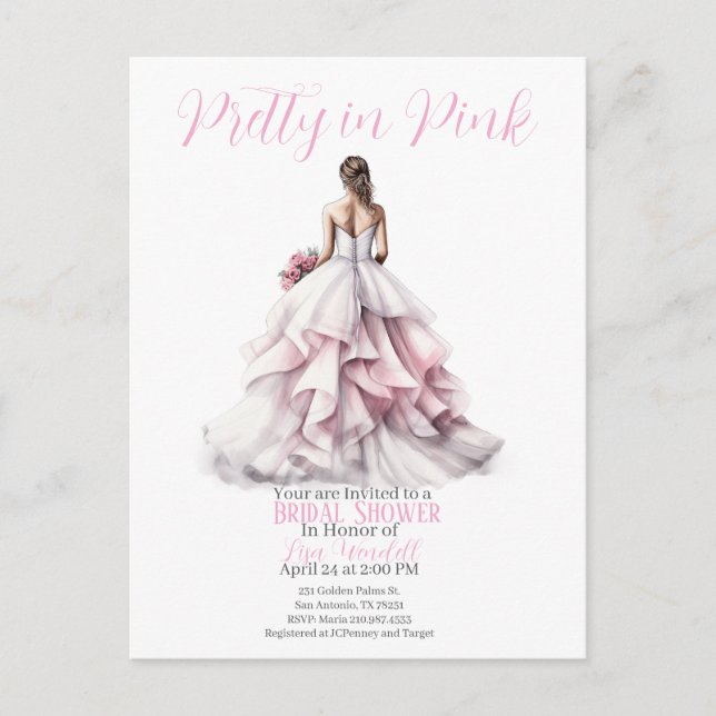 Pretty in Pink Bridal Shower Invitation  Vykort (Framsida)