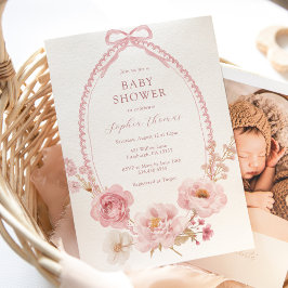 Pretty in Pink Floral Baby Shower  Inbjudningar