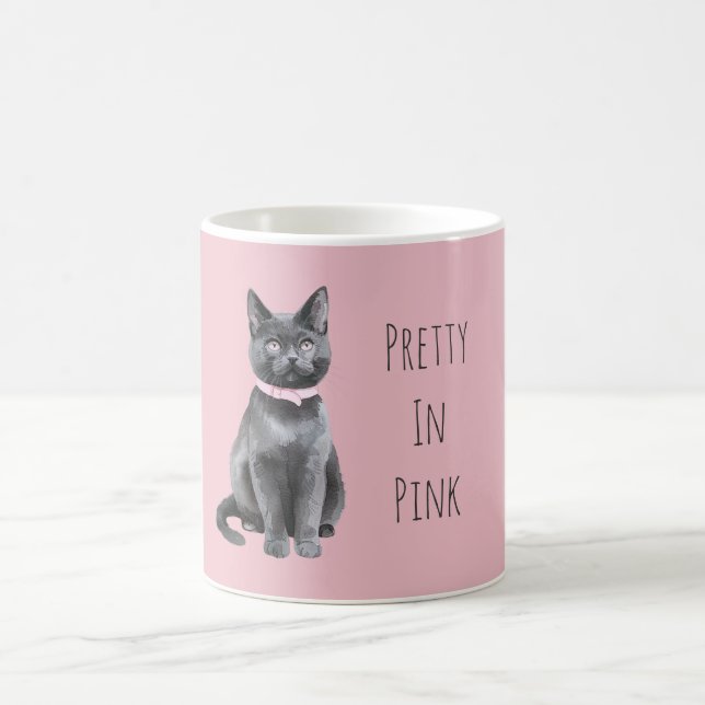 Pretty in Pink Grey Cat Kaffemugg (Center)