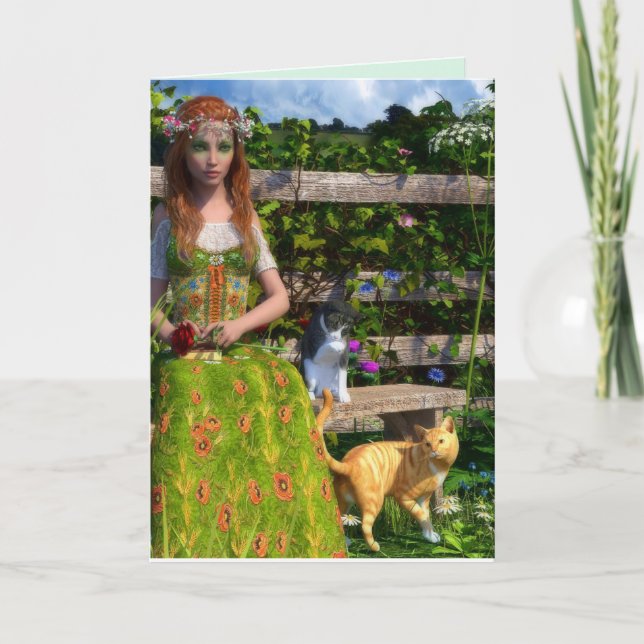 PRETTY LADY WITH CATS CELTIC BIRTHDAY CARDS HELGKORT (Framsida)
