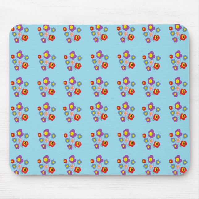 Pretty Ladybug and Flowers Light Blue Pattern Musmatta (Framsidan)