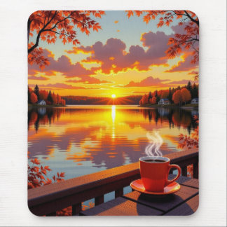 Pretty Lake Side View of a Sunrise and Warm Coffee Musmatta