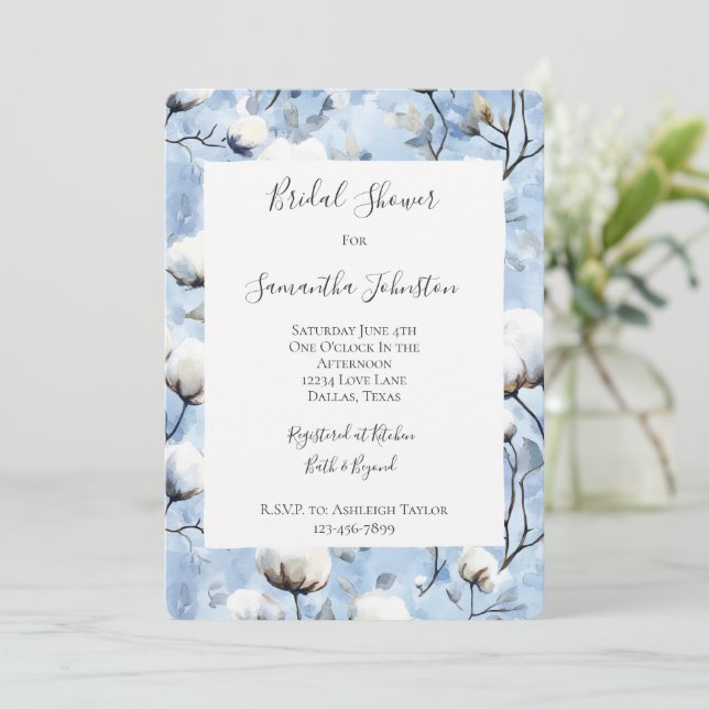 Pretty Light Blue White Floral Bridal Shower Inbjudningar (Stående Fram)