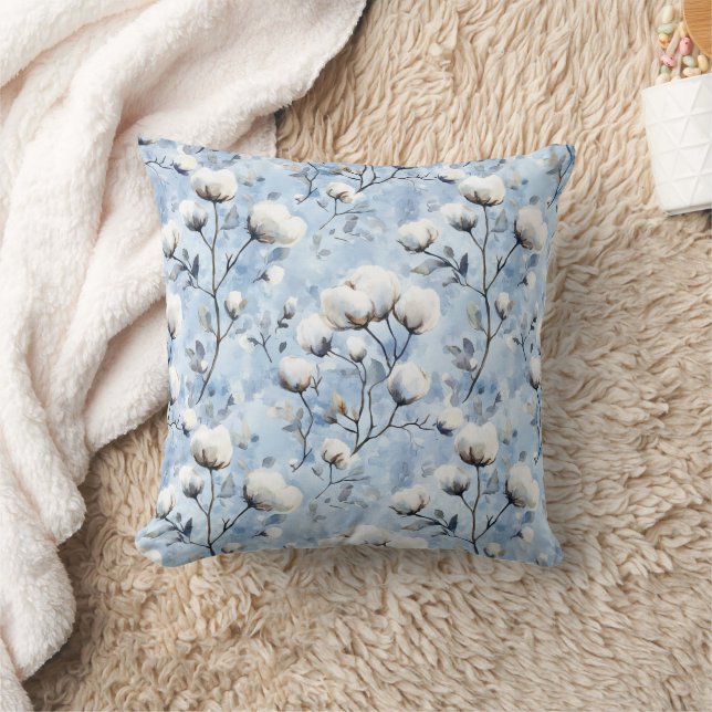 Pretty Light Blue White Floral Kudde (Filt)