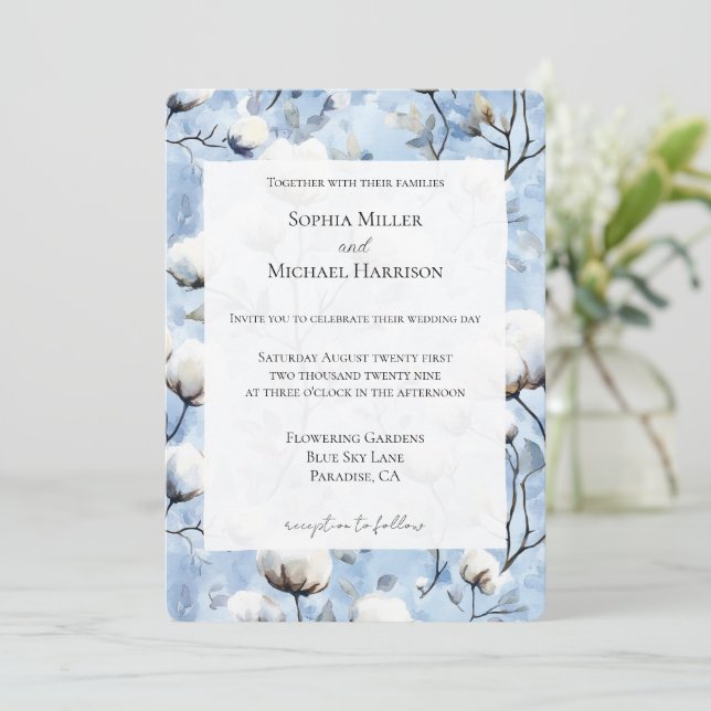 Pretty Light Blue White Floral Wedding Inbjudningar (Stående Fram)
