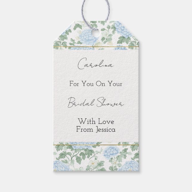 Pretty Light Blue White Flowers Bridal Shower Presentetikett (Framsidan)