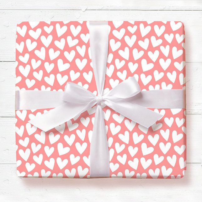 Pretty Love Heart Pattern Apricot Pink Valentine Presentpapper (Skapare uppladdad)