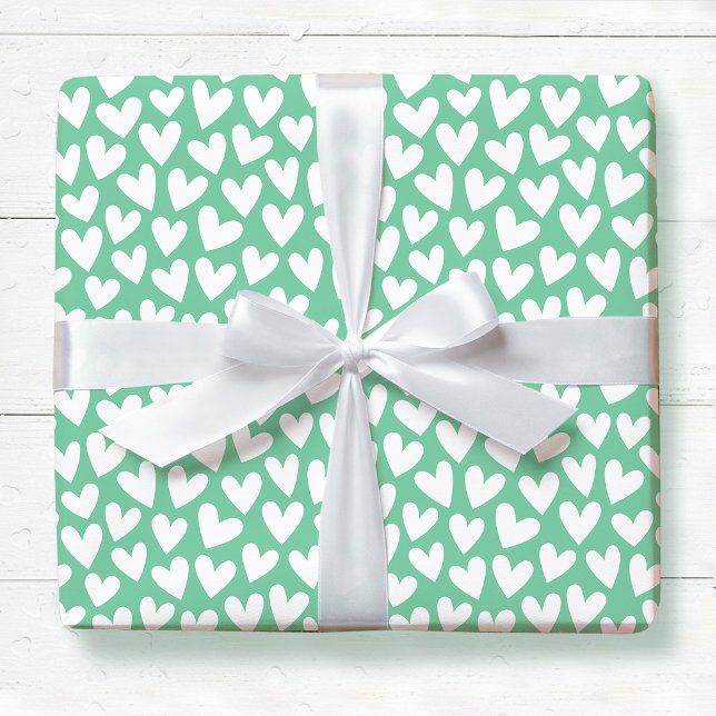 Pretty Love Heart Pattern Mint White Valentine Presentpapper (Skapare uppladdad)