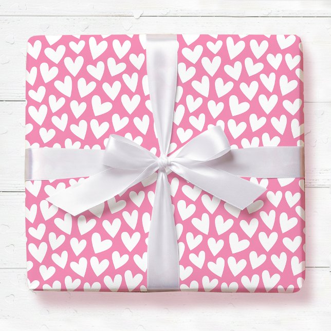 Pretty Love Heart Pattern Pink White Valentine Presentpapper (Skapare uppladdad)