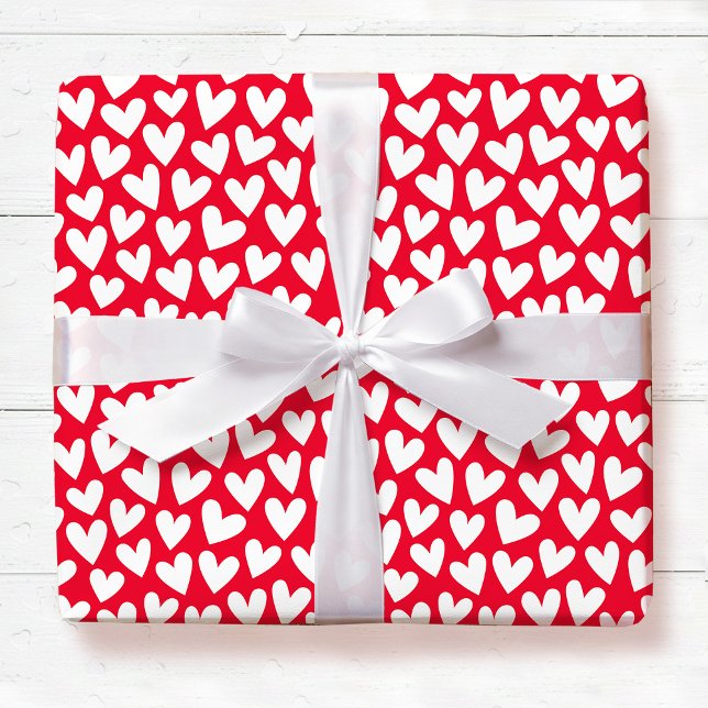 Pretty Love Heart Pattern Red White Valentine Presentpapper (Skapare uppladdad)