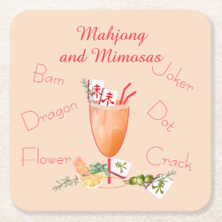 Pretty Mahjong Tiles and Fancy Cocktail Underlägg Papper Kvadrat
