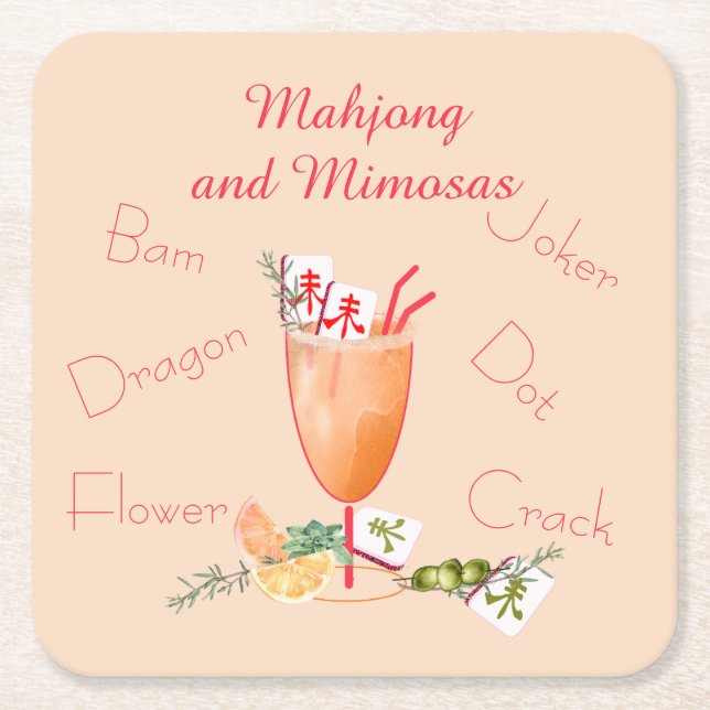Pretty Mahjong Tiles and Fancy Cocktail Underlägg Papper Kvadrat (Framsidan)