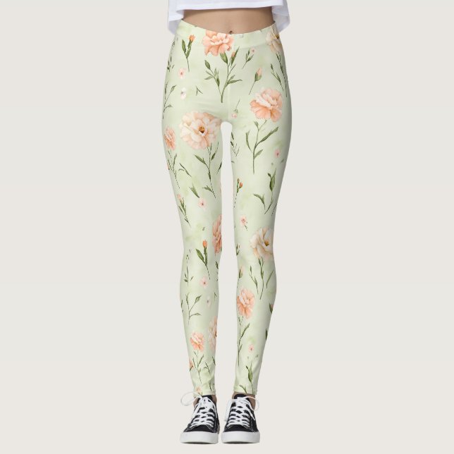 Pretty Mint Peach Floral Leggings (Framsida)
