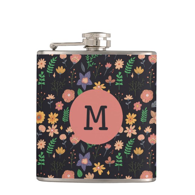 Pretty Modern Dark Floral Pattern Monogram Fickplunta (Framsidan)
