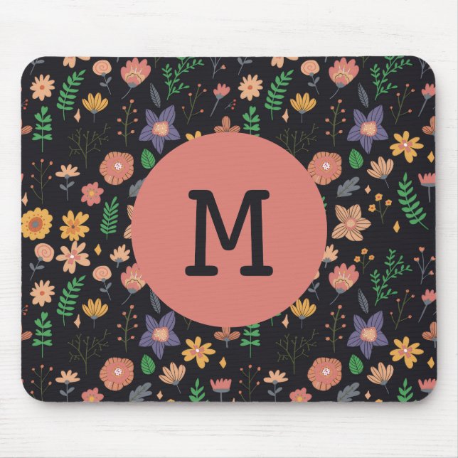 Pretty Modern Dark Floral Pattern Monogram Musmatta (Framsidan)