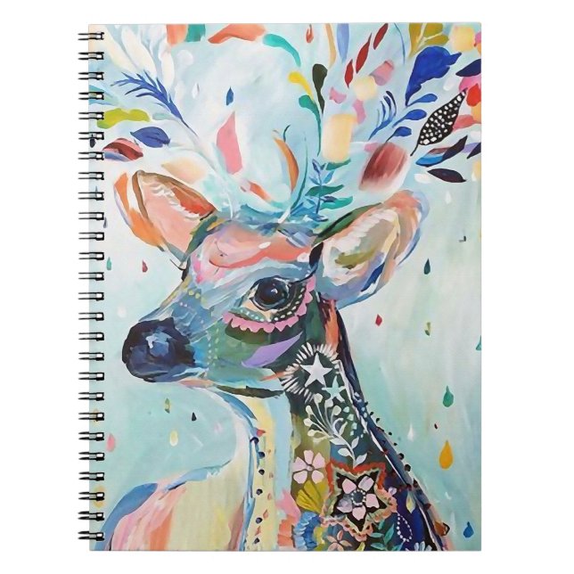 Pretty Modern Deer Art Flower Antlers Anteckningsbok (Framsidan)