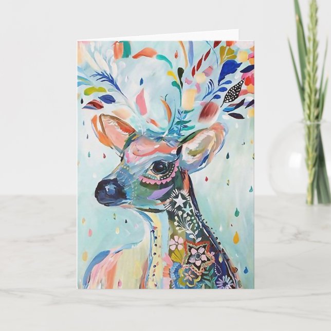 Pretty Modern Deer Art Flower Antlers Kort (Framsida)