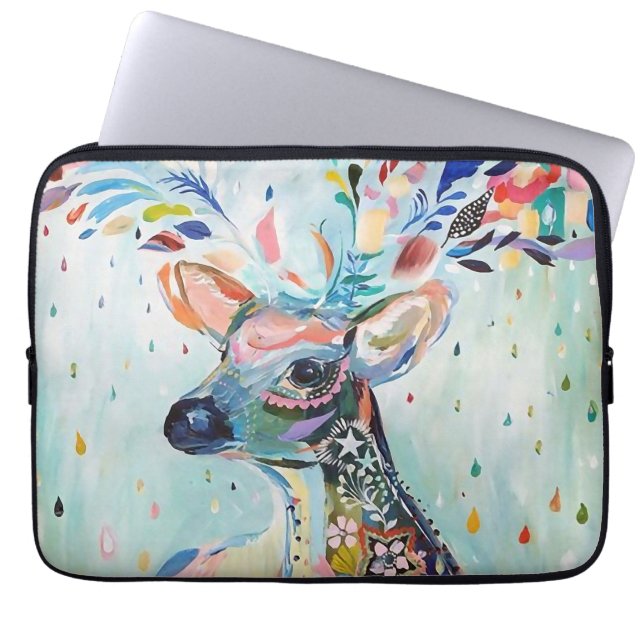 Pretty Modern Deer Art Flower Antlers Laptop Fodral (Framsidan)