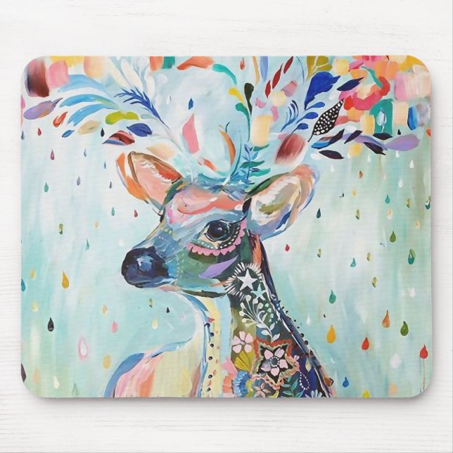 Pretty Modern Deer Art Flower Antlers Musmatta (Framsidan)