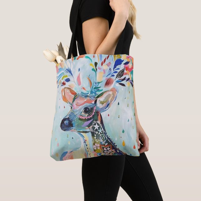 Pretty Modern Deer Art Flower Antlers Tygkasse (Närbild)