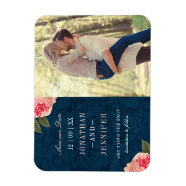 Pretty Navy and Coral Save the Date Postcard Magnet