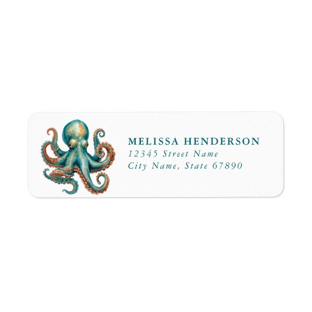 Pretty Octopus Return Address Labels Returadress Etikett (Framsidan)