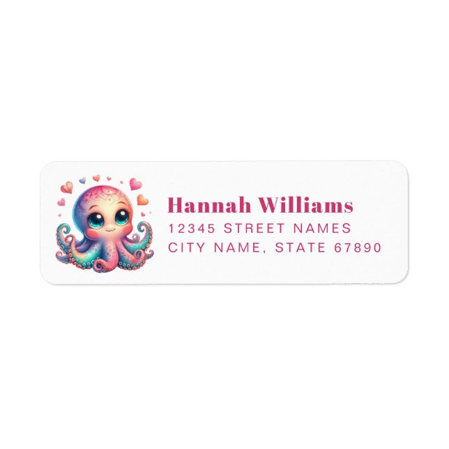 Pretty Octopus Return Address Labels Returadress Etikett (Framsidan)