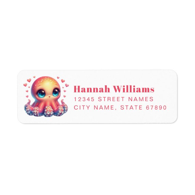 Pretty Octopus Return Address Labels Returadress Etikett (Framsidan)