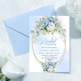 Pretty Pastel Blue Peony Gold Bridal Shower Invite Inbjudningar