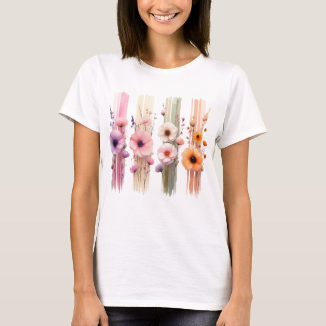 PRETTY PASTEL COLORED POPPY FLOWERS T SHIRT (Framsida)