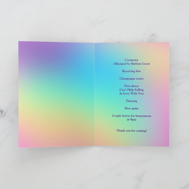 Pretty Pastel Rainbow Gradient Wedding Program (Inuti)
