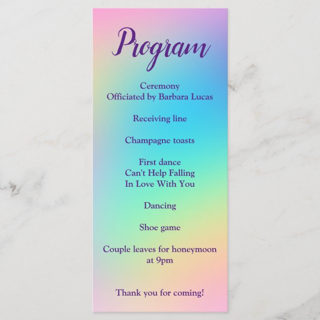 Pretty Pastel Rainbow Gradient Wedding Program (Framsida)